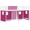 vidaXL Kids'Loft Bed Frame with Curtains White and Pink 100 x 190 cm