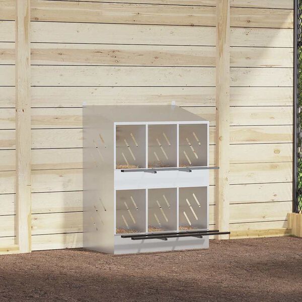 vidaXL Chicken Nesting Box with 6 Compartments Galvanized Silver Metal