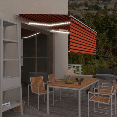 vidaXL Manual Retractable Awning with Blind&LED 3x2.5m Orange&Brown