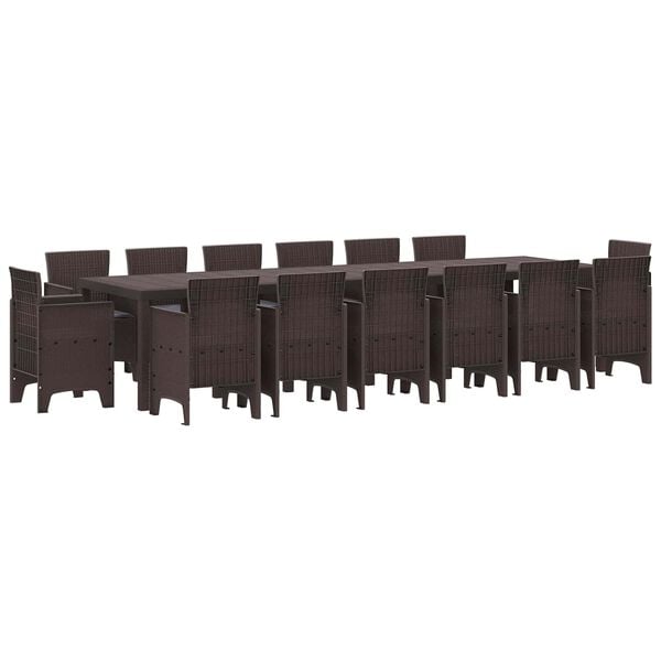 vidaXL Garden Dining Set 15 pcs Brown Polt rattan