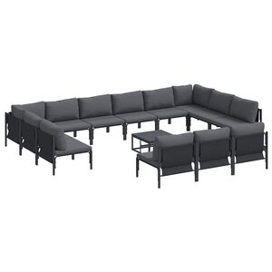 vidaXL Garden Sofa Set with Cushion 14 pcs Black Steel