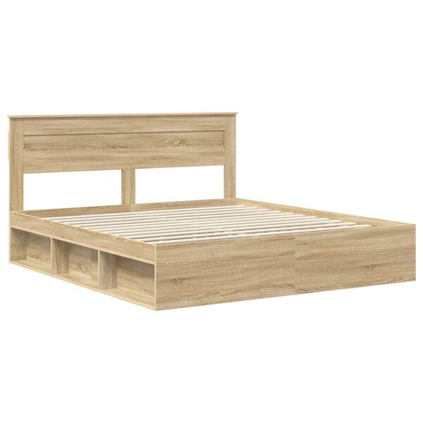 vidaXL Bed Frame with Headboard Sonoma 180 x 200 cm Solid Pine Wood