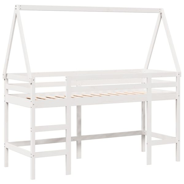vidaXL Loft Bed with Ladder and Roof without Mattress White 90x190 cm Single
