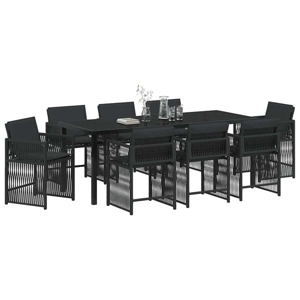 vidaXL Garden Dining Set 9 pcs Black Poly Rattan