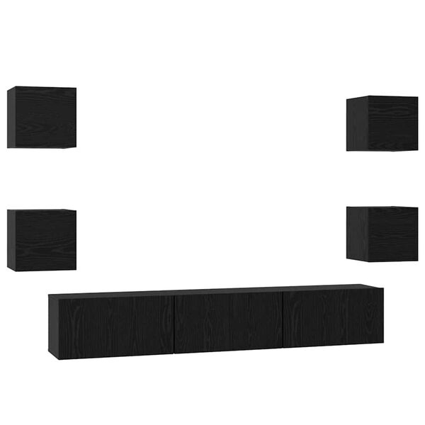 vidaXL TV Cabinet Set Wall-mounted 7 pcs Black Oak Engineered Wood