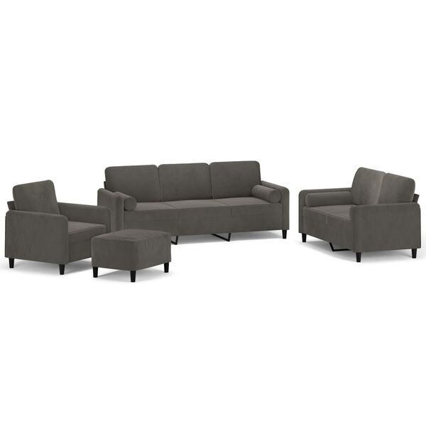 vidaXL 4 Piece Sofa Set with Throw Pillows&Cushions Dark Grey Velvet