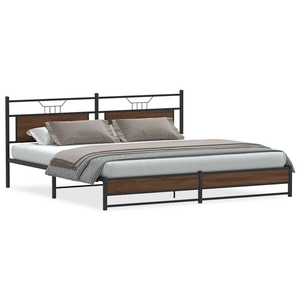 vidaXL Metal Bed Frame without Mattress Brown Oak 193x201 cm
