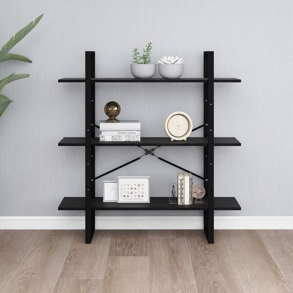 vidaXL 3-Tier Book Cabinet Black 100x30x105 cm Solid Pine Wood