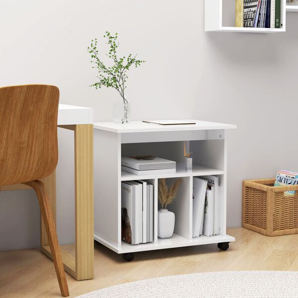 vidaXL Rolling Cabinet High Gloss White 60x45x60 cm Engineered Wood