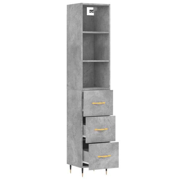 vidaXL Highboard Concrete Grey 34.5x34x180 cm Engineered Wood