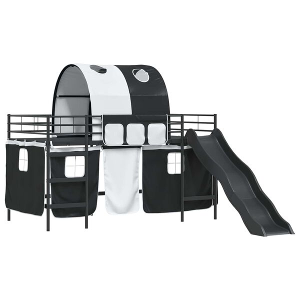 vidaXL Kids'Loft Bed Frame with Curtains, Arch, Slide Black