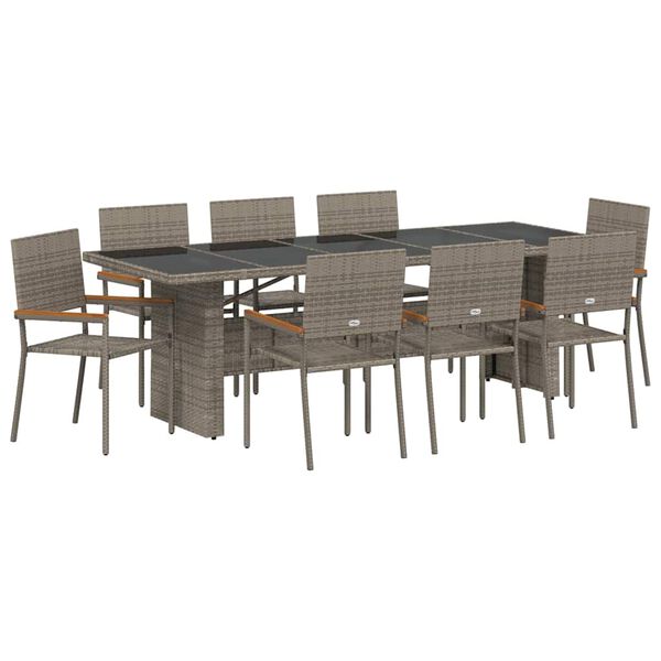 vidaXL Garden Dining Set 9 pcs Grey Poly Rattan