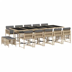 vidaXL 15 Piece Garden Dining Set with Cushions Mix Beige Poly Rattan