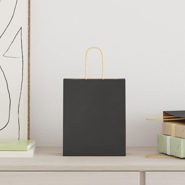 vidaXL Paper Bags 50 pcs with Handles Black 18x8x22 cm