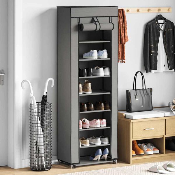vidaXL Shoe Cabinet with Cover Grey 57x29x162 cm Fabric
