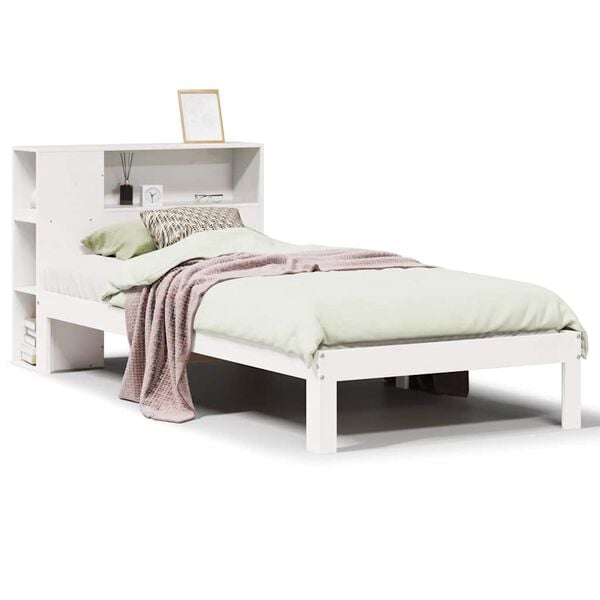 vidaXL Bookcase Bed without Mattress White 75x190 cm Small Single Solid Wood Pine