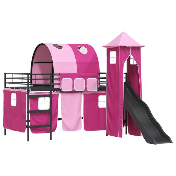 vidaXL Kids'Loft Bed Frame Black and Pink 79.5 x 200 cm Metal
