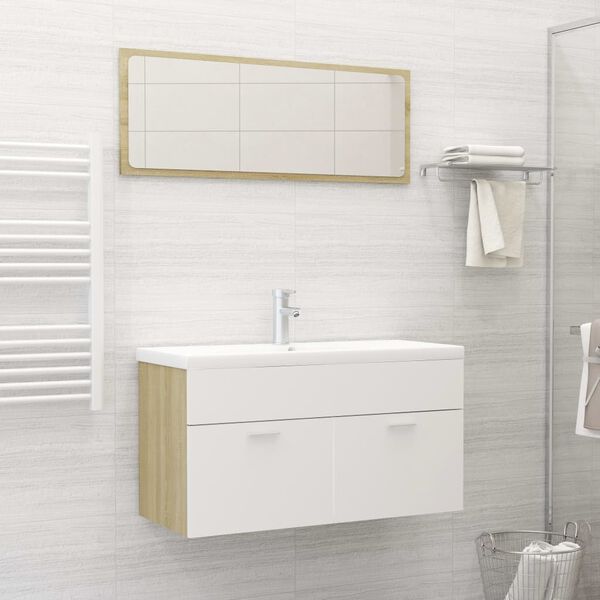 vidaXL Bathroom Furniture Set White and Sonoma Oak Engineered Wood