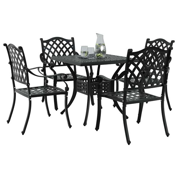 vidaXL Garden Table Set 5 pcs Black Cast Aluminium