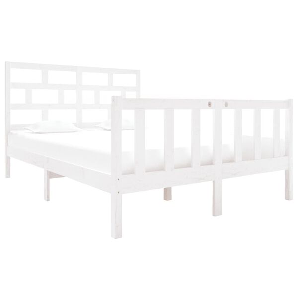 vidaXL Bed Frame without Mattress White Solid Wood Pine Double