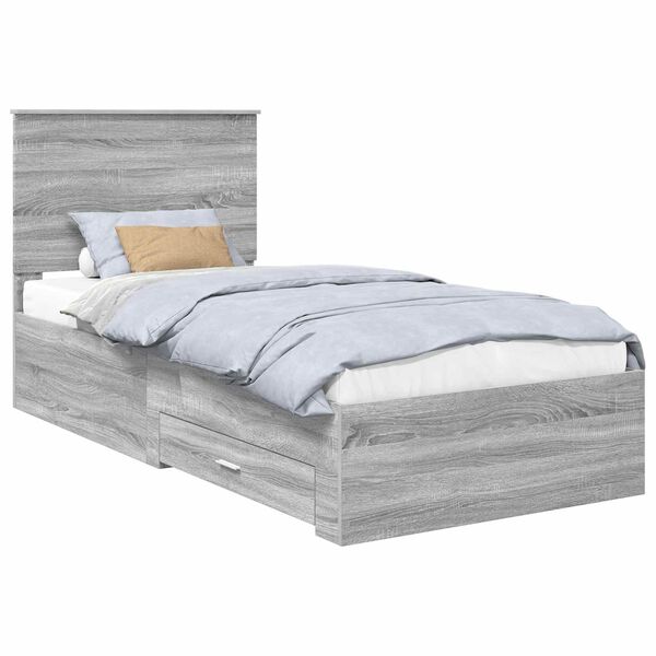 vidaXL Bed Frame with Drawer Grey Sonoma 90 x 200 cm Engineered Wood