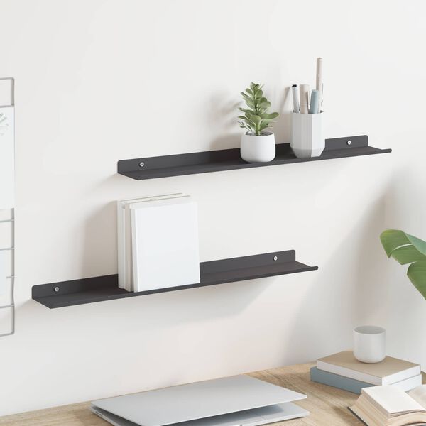 vidaXL Floating Shelf Wall-mounted 2 pcs Black 60 x 8.5 x 2.5 cm Steel