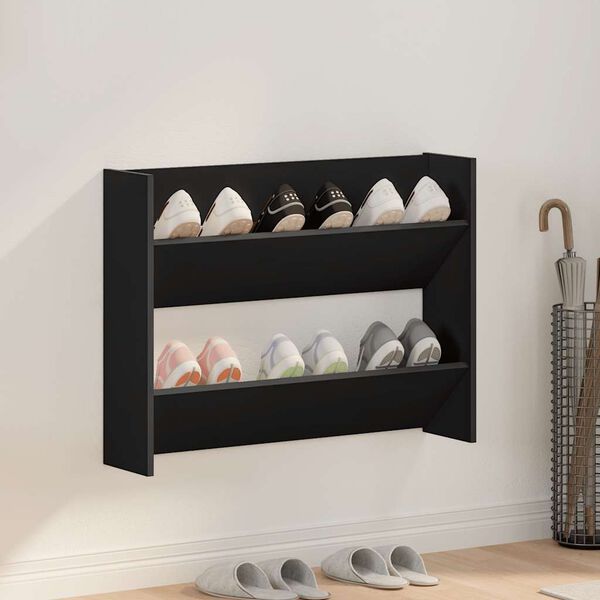 vidaXL Wall Shoe Cabinet Black 80x18x60 cm Engineered Wood