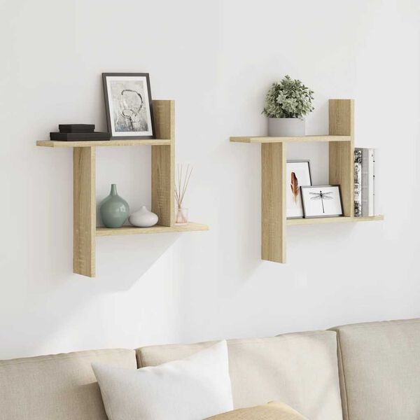 vidaXL Wall Shelves 2 pcs Sonoma Oak 50x12x50 cm Engineered Wood