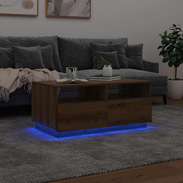 vidaXL Coffee Table with LED Lights Artisan Oak 90x49x40 cm
