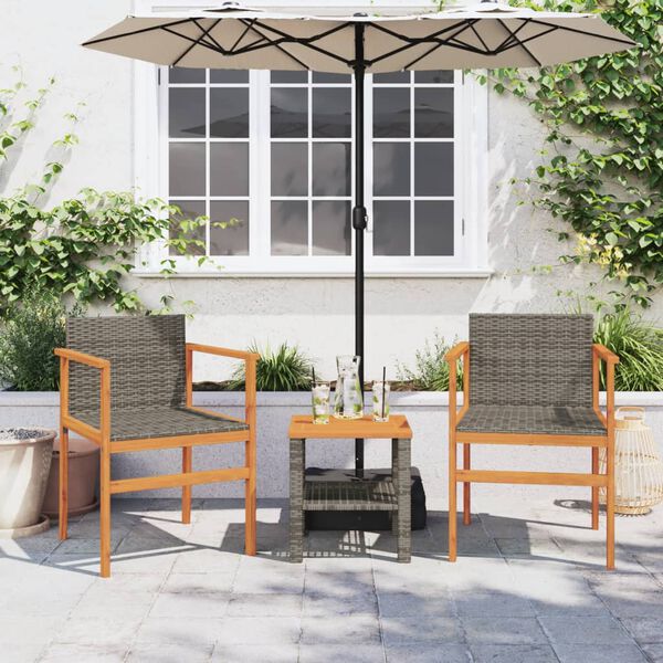 vidaXL Garden Chairs 2 pcs Grey Poly Rattan&Solid Wood