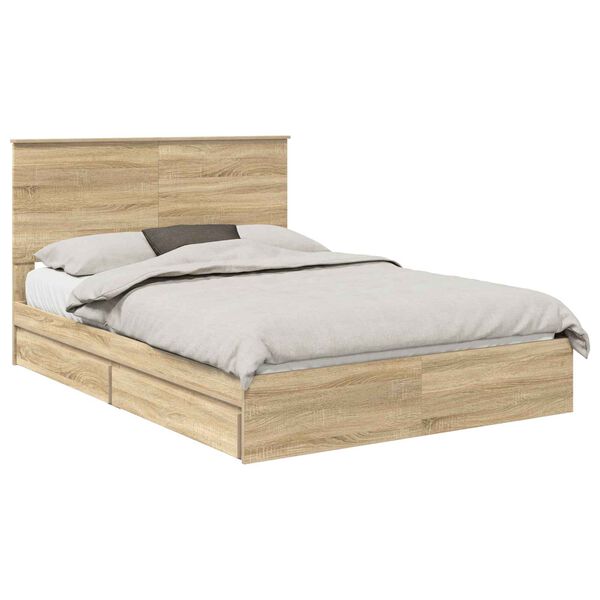 vidaXL Storage Bed with Drawer Sonoma Oak 150 x 200 cm Engineered Wood