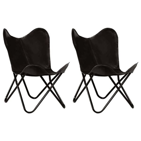 vidaXL Butterfly Chairs 2 pcs Black Kids Size Real Leather