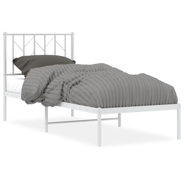 vidaXL Metal Bed Frame without Mattress with Headboard White 75x190cm
