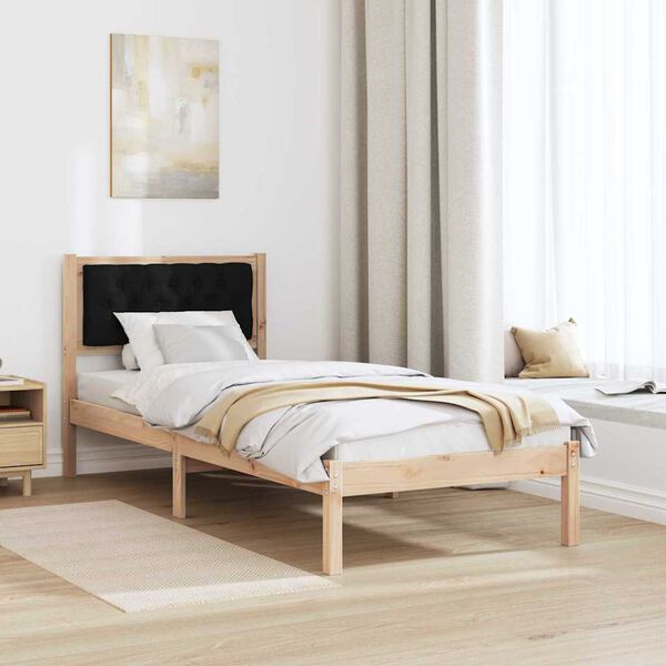 vidaXL Bed Frame with Headboard Black 75 x 190 cm Solid Pine Wood