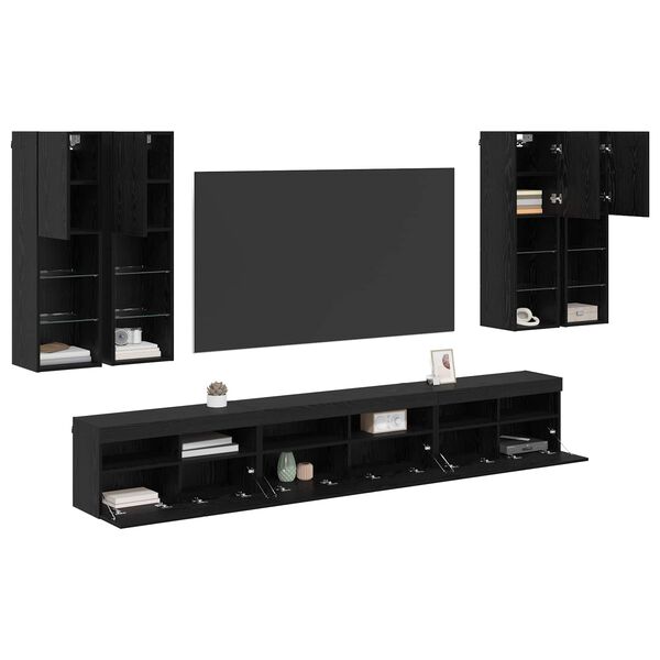 vidaXL TV Wall Cabinet Set 7 pcs Black Oak Engineered Wood