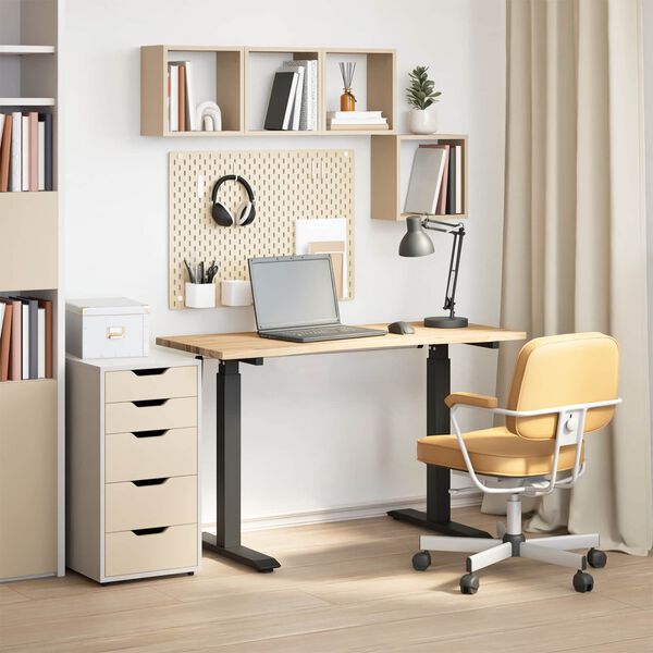 vidaXL Desk with Storage Black and Natural 120 x 60 cm Solid Oak Wood