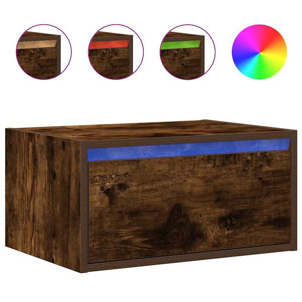 vidaXL Wall-mounted Bedside Cabinet with LED Lights Smoked Oak
