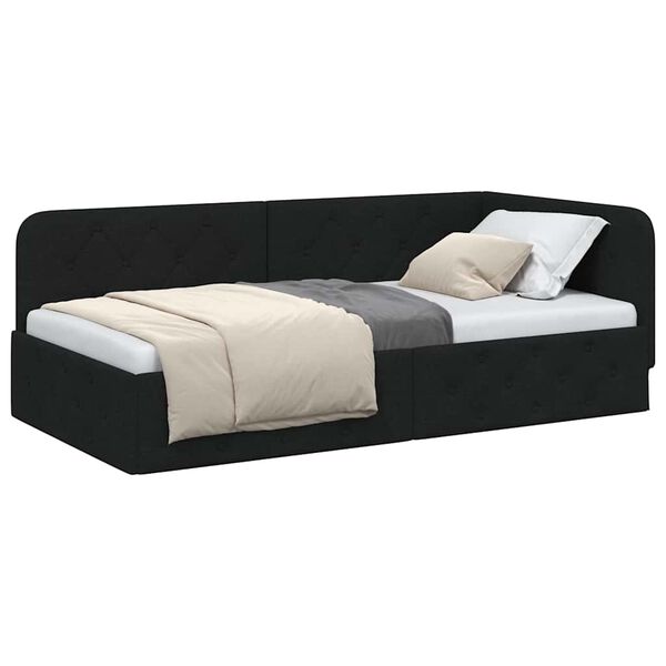 vidaXL Corner Bed Frame with Headboard Black 90 x 190 cm Fabric