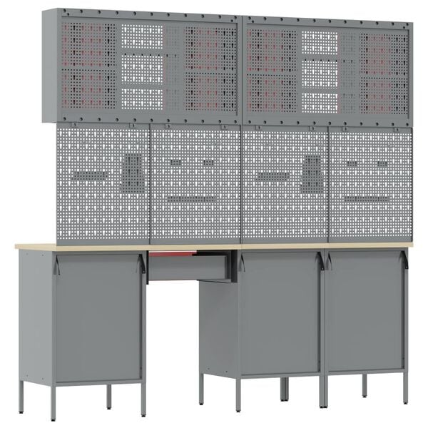 vidaXL Work Bench with Drawer 10 pcs Black 200 x 55 x 200 cm Steel