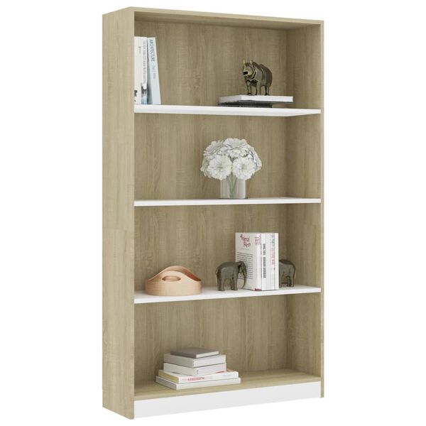 vidaXL 4-Tier Book Cabinet White and Sonoma Oak 80x24x142 cm Engineered Wood