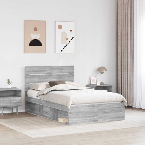 vidaXL Bed Frame Grey Sonoma 120 x 190 cm Solid Pine Wood