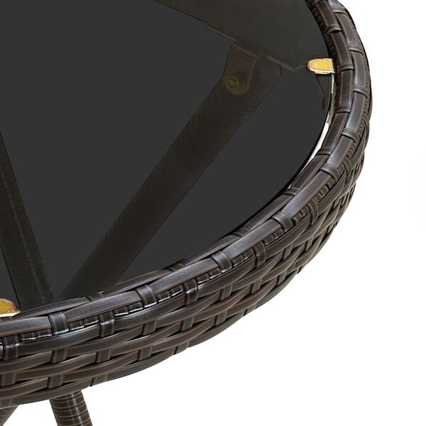 vidaXL Tea Table Brown 60 cm Poly Rattan and Tempered Glass