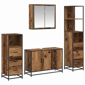 vidaXL Bathroom Furniture Set with Door 4 pcs Old Wood Engineered Wood