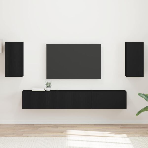 vidaXL TV Cabinet Set Wall-mounted 5 pcs Black Engineered Wood