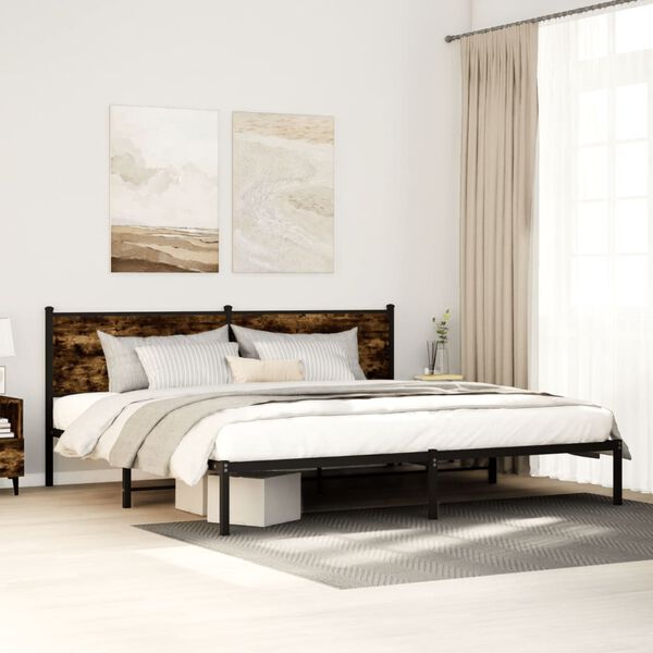 vidaXL Metal Bed Frame without Mattress Smoked Oak 193x203 cm