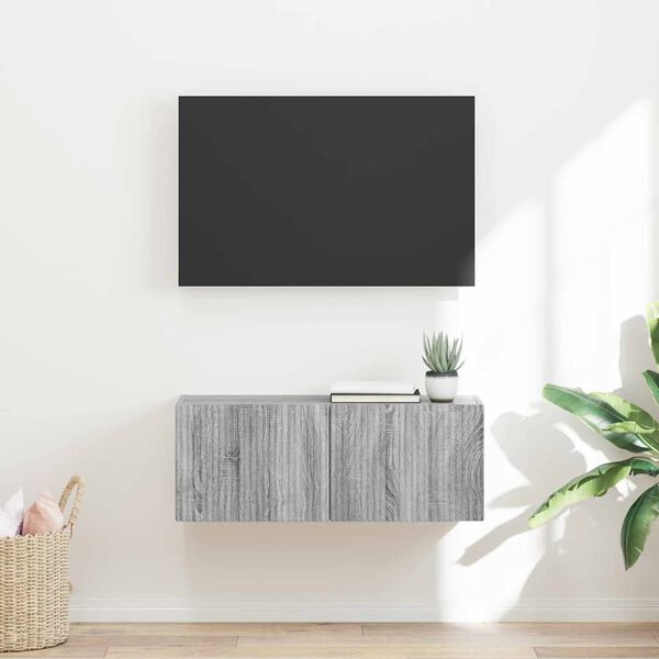 vidaXL TV Wall Cabinet Grey Sonoma 78.5 x 31 x 29.5 cm Engineered Wood