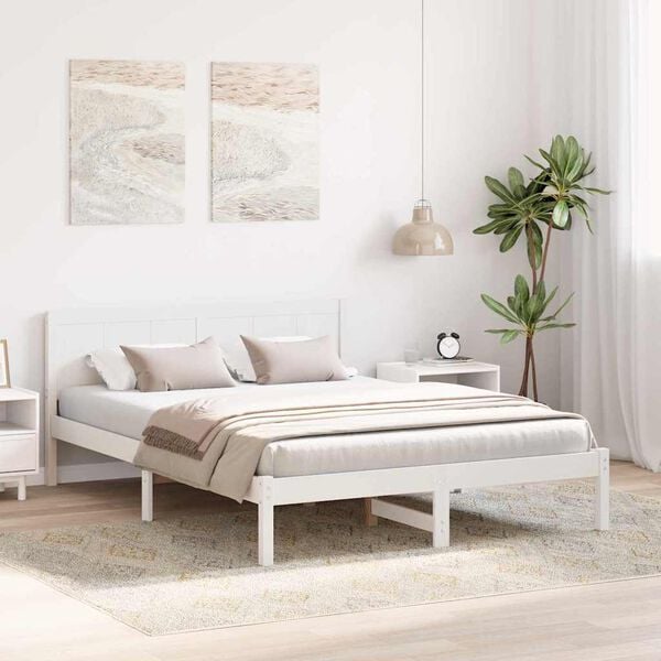 vidaXL Bed Frame White 150 x 200 cm Solid Pine wood