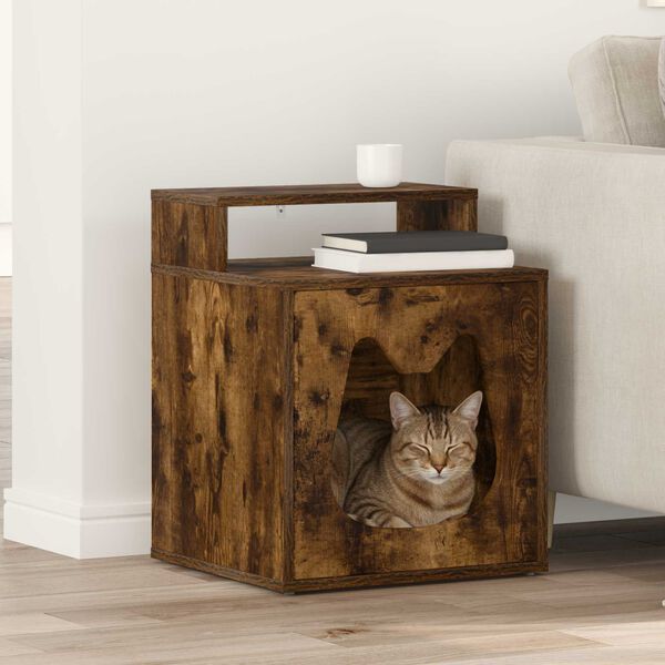 vidaXL Cat House Smoked Oak 42.5 x 40 x 53.5 cm Engineered Wood
