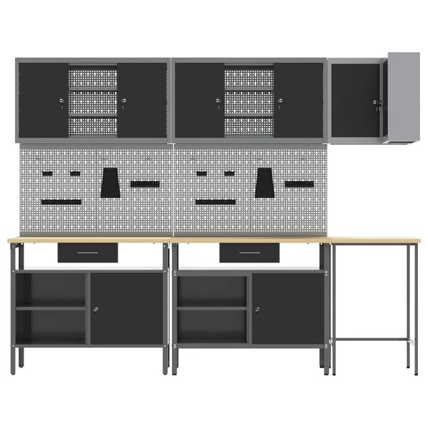 vidaXL Work Cabinet Set with Drawer with Shelf 10 pcs Black and Grey