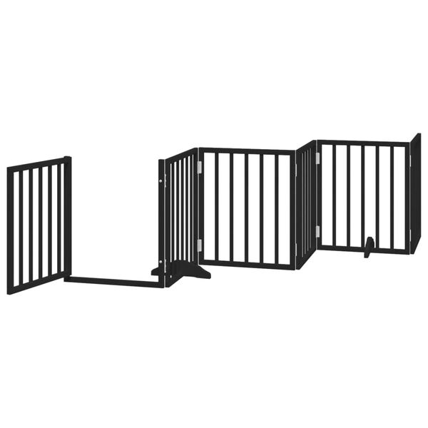 vidaXL Dog Gate with Door Foldable 6 Panels Black 300 cm Poplar Wood